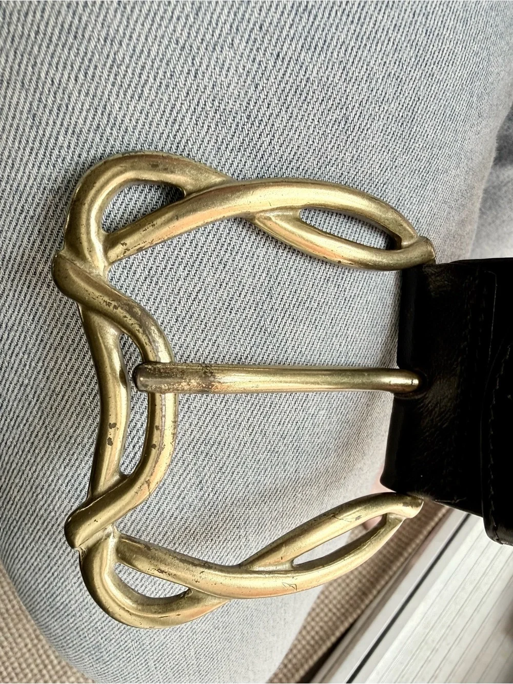 Vintage 90s Linea Pelle by Mira Black Leather Belt Gold Buckle Size Medium M